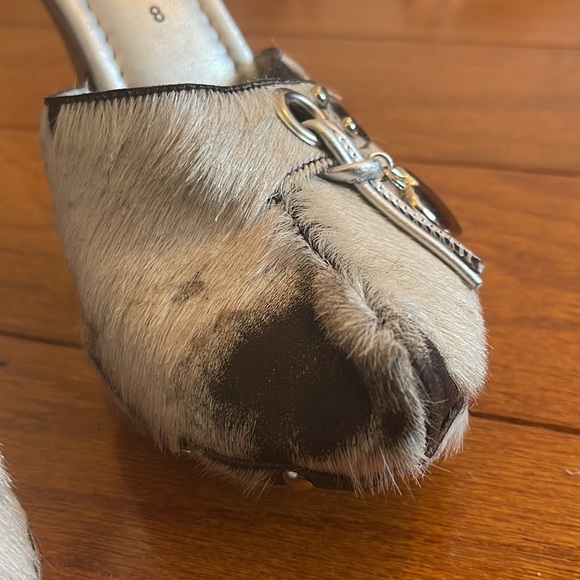 Italian sandals wood heels pomps 6 Cindy Says goat hair, unique decoration metal - Picture 11 of 12